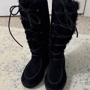 Black tie-up tall Ugg Boots